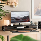 Fenge Dual Monitor Stand Riser, 42.5in Desk Shelf with 2 Drawers, Black - Image 2