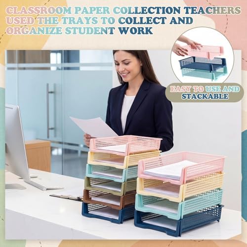 Weysat 12 Pcs Turn in Trays, Classroom Paper Tray, Morandi Tones, Narrow - Image 3