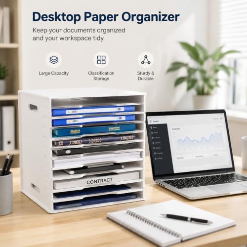 Timisea12 Tier Scrapbook Paper Organizer,White Cardstock A4 Paper Sorter Storage Rack,Scrapbook Organizer for Sizes 11" X 11" for Home Office & Classrooms,White Organizer Storage - Image 4