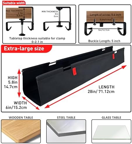 Under Desk Cable Management No Drill – 28" L x 6" W Cord Organizer, Upgraded Silicone Pads (No Scratch), 16 Cable Slots, Washable PE Honeycomb Base, Fits Desks 0–2.1" Thick, Black - Image 5