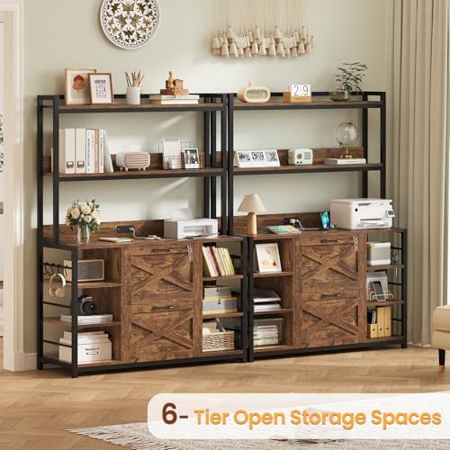 SEDETA File Cabinet, Filing Cabinet fits Legal/Letter/A4 Size, 2 Drawer Filing Cabinets for Home Office with Lock, Power Strip and Open Storage Shelves, Rustic Brown - Image 3