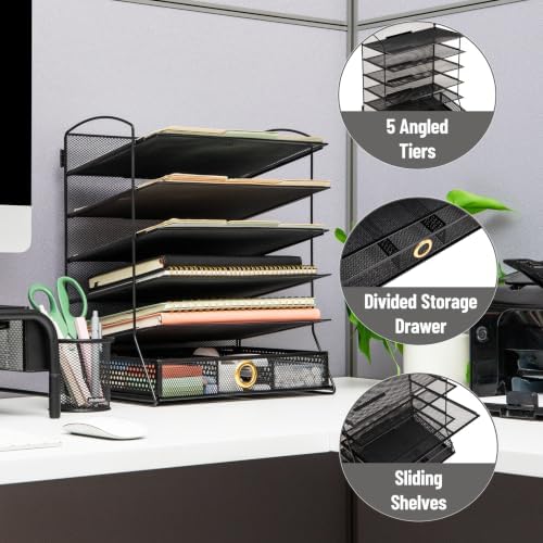Mind Reader 5 Tier Desk Organizer, Black - Image 4
