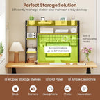 Tangkula Desktop Bookshelf for Computer Monitor Up to 32”, Countertop Storage Hutch with 4 Open Shelves, Grid Panel, 6 Hooks, Anti-tip Device, 4-Tier Desktop Shelves for Home Office Dorm, Black - Image 7