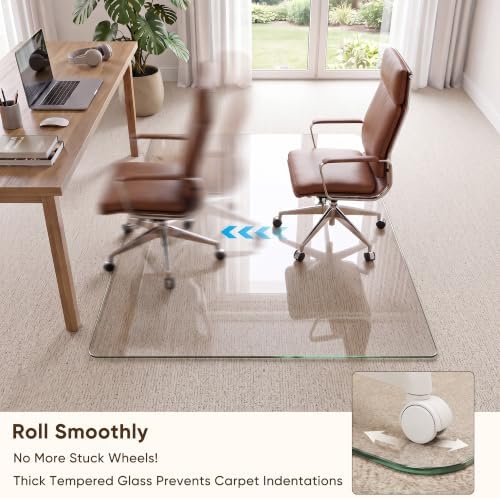 Antok Tempered Glass Chair Mat, 45"x45" Office Chair Mat for Carpet & Hardwood Floors, Heavy Duty 1/5" Desk Chair Mat for Smooth Rolling at Home or Office - Image 3