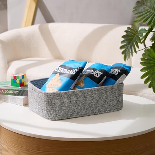 MiniArk Large Shallow Organizing Baskets 15x11x5.1 Inches - Rope Woven Storage Bins for Bathroom, Shelves, Cube Closet, Mixed Grey 3 Packs - Image 5