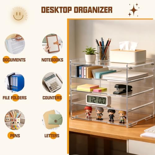Leffis 5 Tier Large Capacity Acrylic Desk Organizer, Clear Paper Tray - Image 3