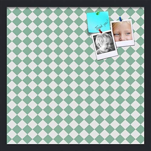 PinPix 20x20 inch Cork Bulletin Board. This Decorative Framed Pin Board Comes with Diamond Pattern in Green and White Design and Satin Black. Ideal for Home, Office Decor or School (PinPix-330) by PinPixBulletinBoards