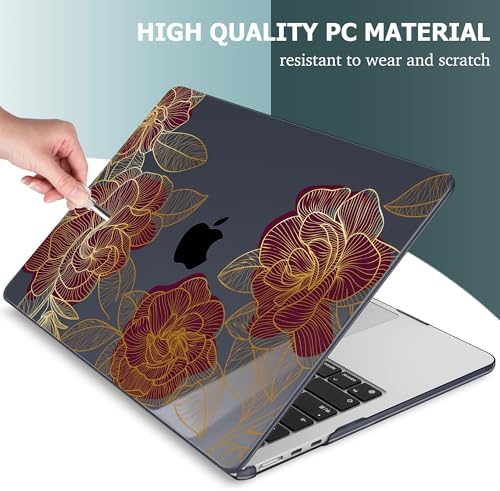 Mektron for 2026/2025/2024/2023 MacBook Air 15 INCH M5 A3448 /M4 A3241 /M3 A3114 /M2 A2941 Case, Printed Plastic Hard Shell Cover with 15.3" Liquid Retina Display Touch ID, Golden Rose - Image 4