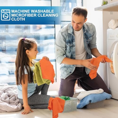Tenare 100 Pack 12'' x 12'' Microfiber Cleaning Cloths Reusable Cleaning Rags Bulk Microfiber Towels Softer Highly Absorbent Washcloths for House Kitchen Car Window(Orange) - Image 4