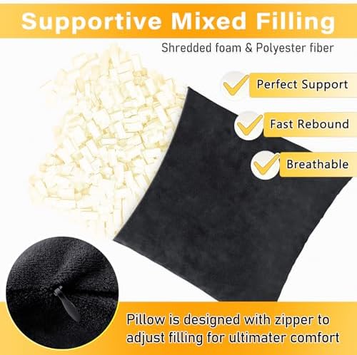 1 MIDDLE ONE 2 Pack Small Pillow, 16 X 12 Inches, Memory Foam Mini Pillow for Travel, Camping, Sleeping, Nap and Neck, Knee, Lumbar Support, Tiny Cushion for Pet, Dogs (Black) - Image 3