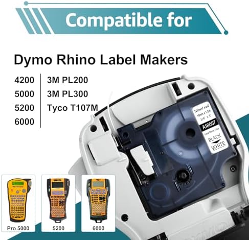 NineLeaf 4 Pack Compatible Labels Tape Replacement for Dymo 18057 3/4 inch Black on White Heat Shrink Tube Labels 19mm x 1.5m for Wires and Cables Use in Rhino 4200 5200 5000 6000 3M Label Maker - Image 5