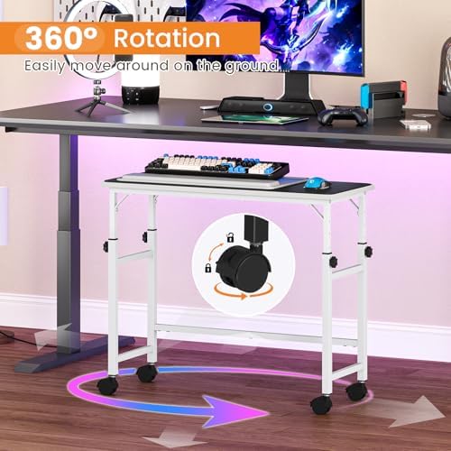 Snughome Mobile Keyboard Tray with Mouse Pad, Height Adjustment 21.6"-31.1", Keyboard Standing Desk, Rolling Under-Desk Extender with Lockable Casters, Desk Accessories for Home Office, White - Image 4