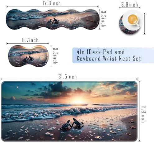 TGFEWYTJYJ Extended Gaming Mouse Pad,Memory Foam Ergonomic Keyboard Mouse Wrist Rest Support Set,Large Desk Mat with Stitched Edges,Non-Slip Base Mousepad Home Office,Sea Turtles - Image 2