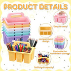 Qunclay 12 Pack Plastic Caddy with Handle Pastel Color 4 Compartment Classroom Caddies Organizer Protable Craft Storage Classroom Caddy Organization for Teachers Pencil Crayon Marker School Supplies - Image 3