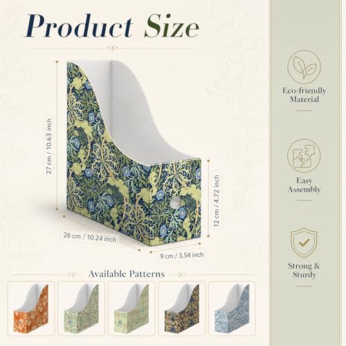 Thenshop 24 Pcs Cardboard Magazine File Holder Organizer, Desk File Organizer Box Foldable Book Bin Papers Storage Folder with Label for School Classroom Office Supplies(Floral,Dark Green) - Image 2
