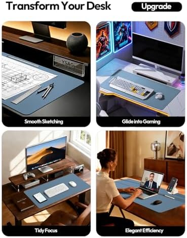 YSAGi Leather Desk Pad Protector, Office Desk Mat, Large Mouse Pad, Non-Slip PU Leather Desk Blotter, Laptop Desk Pad, Waterproof Desk Writing Pad for Office and Home (Blue,55" x 24") - Image 3