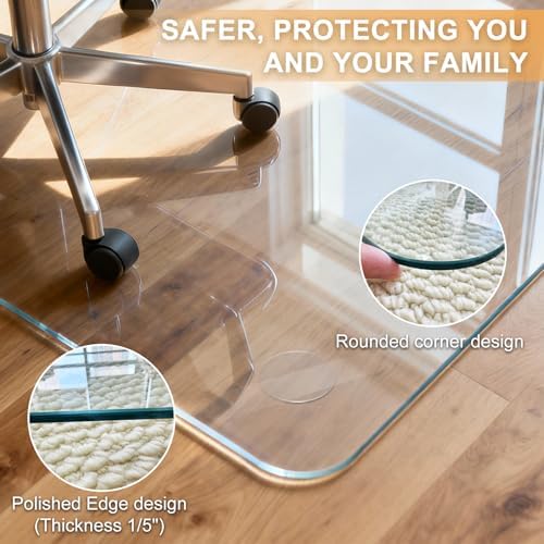 Azadx Tempered Glass Chair Mat for Carpet 45" x 53" Heavy Duty Chair Mat - Image 2