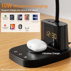 10W Wireless Charging LED Desk Lamp with Clock, Light Black - Image 3