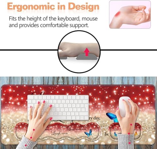 Ergonomic Keyboard Wrist Rest & Mouse Pad Wrist Rest Set,Large XXL Gaming Desk Mat 31.5"x 11.8",Non-Slip Base, Memory Foam,Easy Typing Pain Relief for Office & Home,Red Glitter Quote Live Laugh Love - Image 6