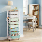 Rolling Cart with Drawers, Rolling Storage Cart with Large Plastic Drawers & Wooden Tabletop, Utility Cart with Pegboards & Basket, Storage Drawers Cart for Living Room, Classroom, Bedroom, Office by Unknown