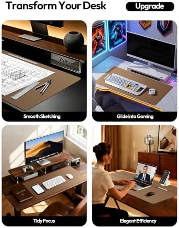 YSAGi Leather Desk Pad Protector, Office Desk Mat, Large Mouse Pad, Non-Slip PU Leather Desk Blotter, Laptop Desk Pad, Waterproof Desk Writing Pad for Office and Home (Shiny Bronze,55" x 17.2") - Image 3