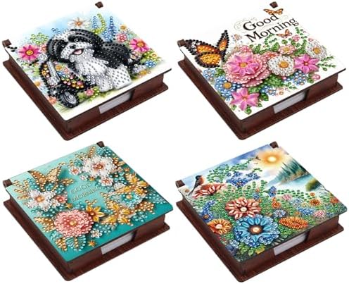 4pcs Flower Landscape Diamond Art Painting Note Box for Adults, Wooden DIY Sticky Notes Holder Kit with 640 Blank Notepads, Multi-Purpose Desk Organizer for Home Office, Study Thoughtful Gift by Unknown