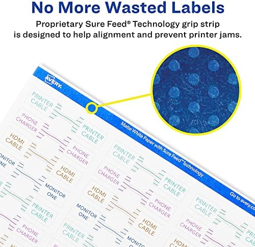 Avery® Matte White Barbell Labels, Sure Feed® Technology, 0.5" x 2.5", 11,250 White Labels, Permanent Adhesive, Laser/Inkjet Printable - Image 3
