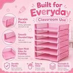 6 Pcs Pink Turn in Trays Classroom, Stackable Paper Bins for Classroom, 13x9x2.8 inch Plastic Baskets Desktop Organization System Office (Pink) - Image 3