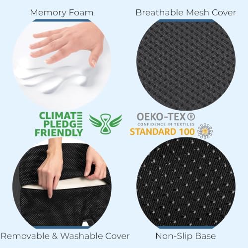 5 STARS UNITED Seat Cushion - Memory Foam Chair Cushion for Tailbone Pain Relief - Ergonomic Support for Coccyx, Sciatica & Butt - Office, Desk & Gaming Chair, Car Seat, Wheelchair, Dark Gray Mesh - Image 6