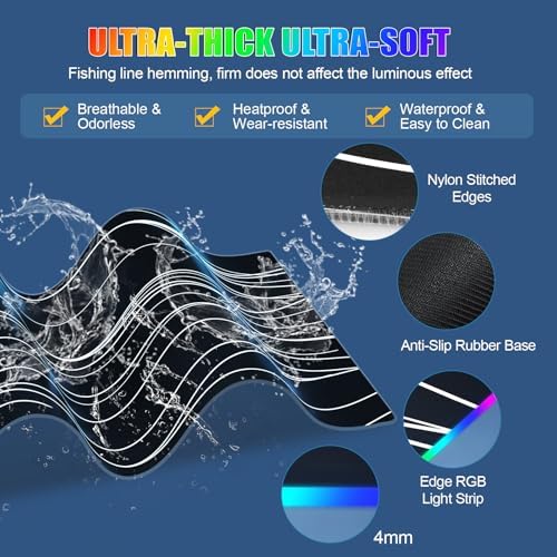 Mouse Pad with Phone Holder, Wireless Charging Desk Mat, RGB Gaming Mousepad Home Office Large Desk Pad with Ultra-Smooth Surface, Non-Slip Base, Waterproof Keyboard Pad,Wavy Black - Image 6