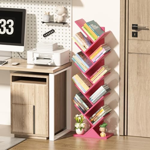 10 Tier Tree Book Shelf, Floor Standing Wood Bookshelf for Narrow Space - Image 4