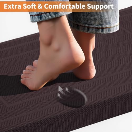 UKISS 9/10"" Extra Thick Cushioned Anti Fatigue Kitchen Mat, Waterproof High Density Foam Standing Desk Mat, Non-Slip Ergonomic Comfort Mat for Kitchen, Office,Workstation Black (Brown, 20" X 48") - Image 3