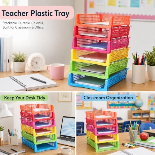 ZZYFGH 6 Pack Turn in Trays Classroom, Colorful Turn in Trays for Teachers, Plastic Classroom Paper Organizers, Stackable Tray for Classroom, Library, Drawers, Office Desk (13.4 * 9.5 * 2.7in) - Image 6