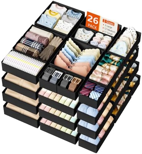 DIMJ Drawer Organizer Clothes Storage - 26 Pack Baby Dresser Organizer for Nursery, Foldable Closet Drawer Organizer Bins for Bedroom Organization, Fabric Storage Dividers for Socks, Underwears, Bras by DiMJ