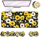 Large Keyboard Mouse Pad Set, Extended Mouse Pad+Keyboard Wrist Rest Support, Memory Foam Ergonomic Easy Typing, 4Pcs (31.5×11.8 in) Desk Pad Set for Office Home,Flower Daisies by Unknown