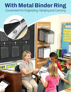 SUNEE 100 Packs Oversized Reusable Dry Erase Pocket Sleeves with 5 Rings, Black 10x14 Ticket Holders, Clear Plastic Sheet Protectors, Teacher School Classroom Supplies - Image 6