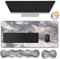 Mouse Pad Set,(31.5×11.8 in) Desk Pad + Keyboard Wrist Rest Support + Mouse Wrist Rest + Coaster for Office,Home,Computer,Laptop - 4 Grey Gold Marble by FGDRFGRW