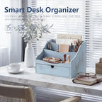 RebeeVision Mail Organizer: Wood Desk Organizer with 4-Slot for Office,Blue - Image 3