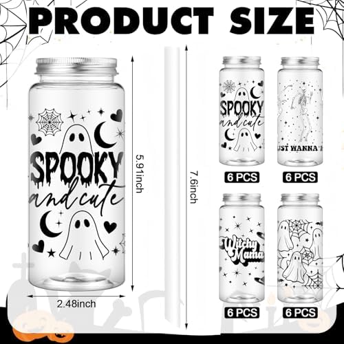 Meanplan 24 Pcs Halloween Ghost Plastic Cup with Lids and Straws Bulk 14 oz - Image 3