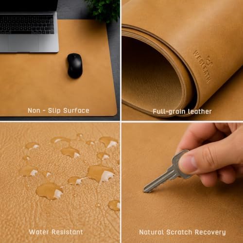 Premium Leather Desk Mat, Full Grain Leather Desk Pad Protector & Desk Blotter, Waterproof Non-Slip Writing Surface for Keyboard, Mouse & Laptop, Desk Pad for Home & Office (Tan, Medium) - Image 3