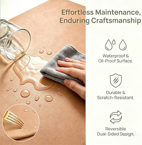 Leather Desk Mat, Non-Slip Tawny Brown Desk Pad for Keyboard & Mouse, Mouse Pad,Heat Resistant & Waterproof Desk Protector Mat,Transparent Desk Writing Mat for Home & Office(24x55inch) - Image 4
