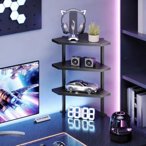 MAHANCRIS Clamp on Desk Corner Organizer, 3-Tier Desktop Shelf, Adjustable Desk Corner Storage Shelf with Metal Frame, for Office, Game Room, Black DSBK5501 - Image 2