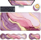 Keyboard Wrist Rest and Mouse Pad with Wrist Support Set Ergonomic Coaster,Memory Foam,Easy Typing Pain Relief,Large XL Desk Mat 31.5"x 11.8",Marble Pretty Pink by CICPLKSE