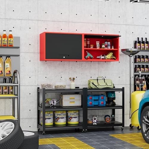 Fesbos Metal Storage Cabinet Black Red Wall Cabinets with Shelf and Locking Door - Wall Mounted Storage Cabinet for Garage Warehouse Home Office - Assembly Required - Image 4