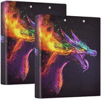 Fantasy Dragon Rainbow Fire Decorative 3 Ring Binder 1.5 Inch Large View Binders with Pockets Holds 200 Sheets File Organizer for Office College School, 2 Pack by Vozoza