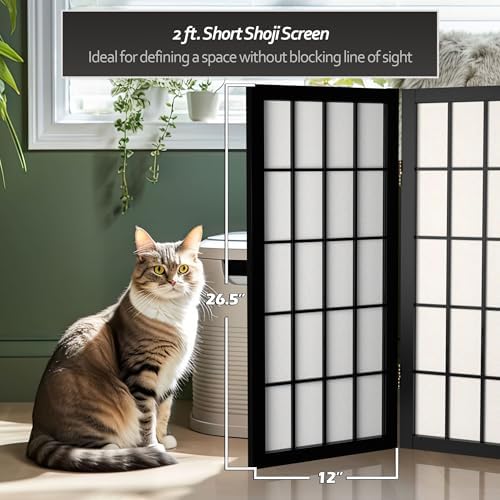 2 ft. Short Desktop Window Pane Shoji Screen - Black - 3 Panels - Image 6