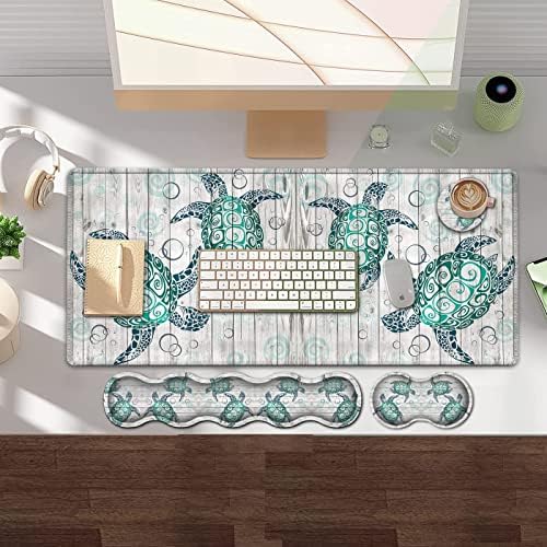 Gaming Mouse Pad and Keyboard Wrist Rest, Large Extended Mouse Pad 31.5X 11.8,Ergonomic Memory Foam Wrist Rest Support+Desk Mat Protector,for Office/Home Writing Pad,Cute Sea Turtle White Mousepad - Image 7