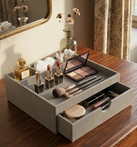 Leather Desk Organizer, Desktop Storage Box with Drawers, Organizer Made of Leather Material for Household Guest rooms by SYRWDXTX