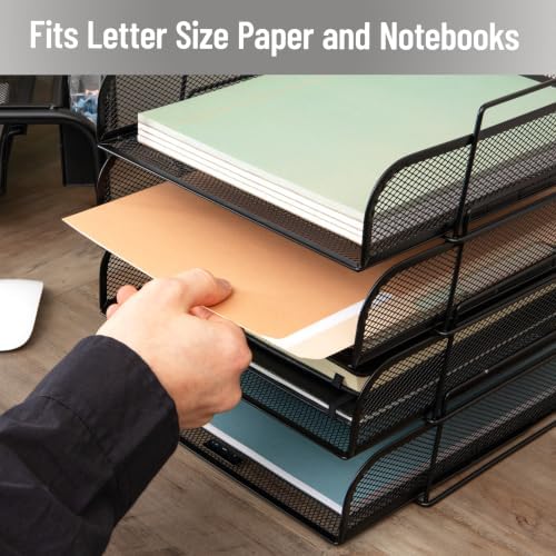 Mind Reader Stackable Paper Tray, Desktop Organizer, File Storage, Office, Metal Mesh, 10.5" L x 13.5" W x 11.25" H, 4 Pcs., Black - Image 6