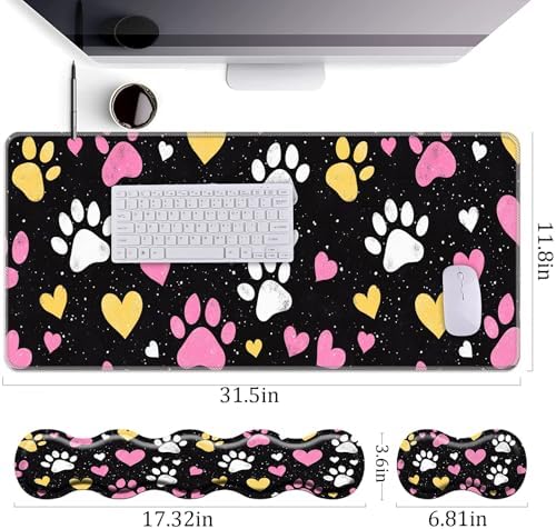 Keyboard Wrist Rest+Mouse Wrist Pad+Desk Pad Set,Memory Foam Ergonomic Easy Typing Pain Relief for Computer Laptop Office Home - Cute Colorful Dog Paws Pattern - Image 4
